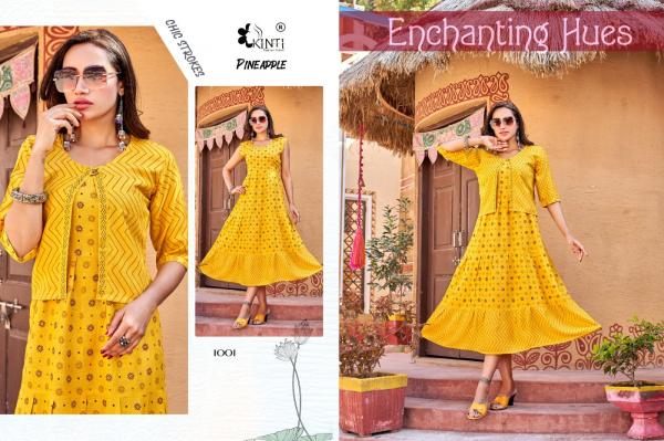 Kinti Pineapple Rayon Designer Long Kurti With Jacket Collection